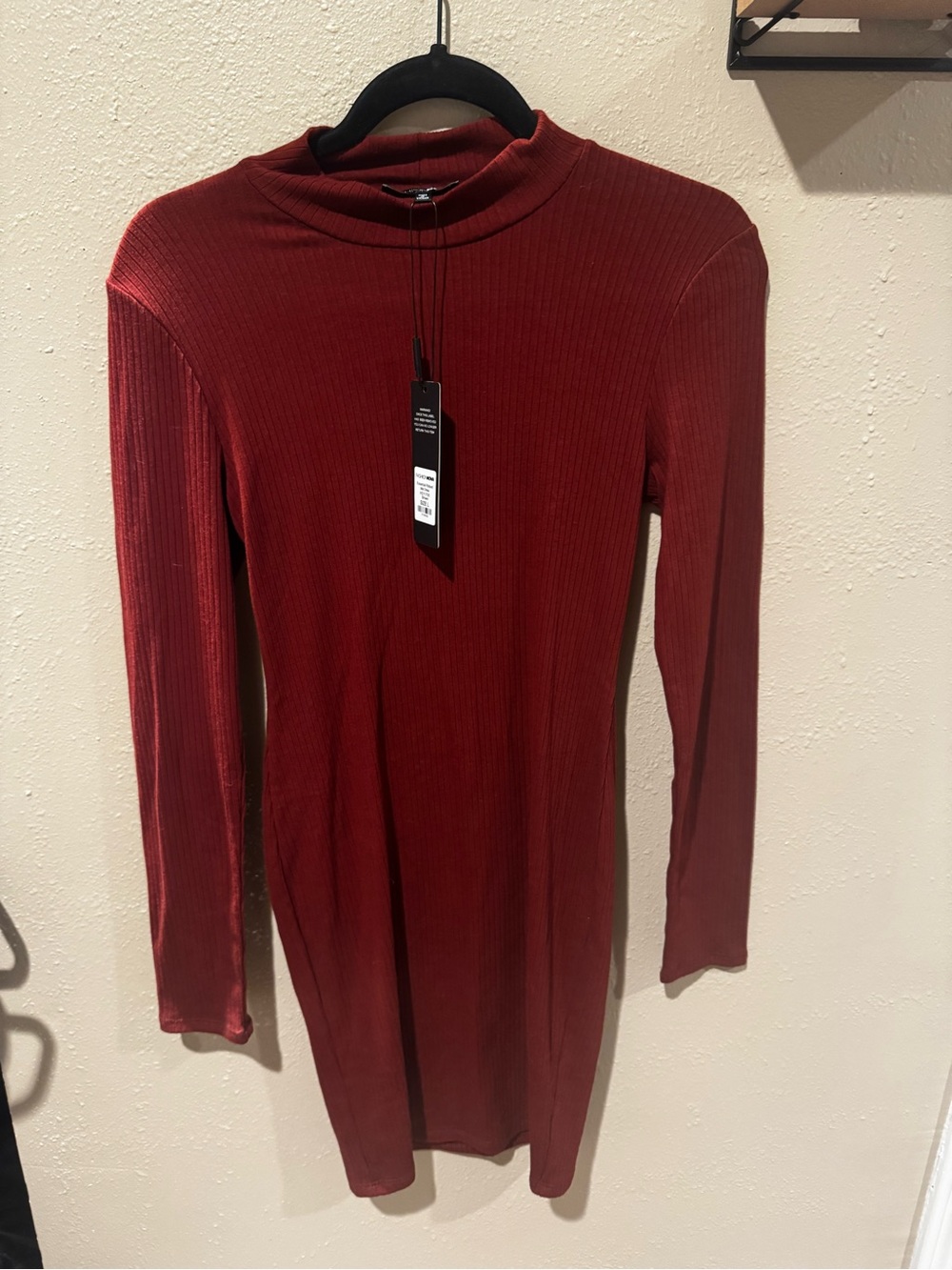 Fashion Nova Ribbed Long Sleeve Mock Neck Dress - Burgundy Red